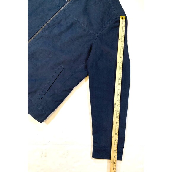 Banana Republic Jacket Mens XL Vegan Suede Microfiber Dark Navy Bomber Lined‎ - Picture 6 of 9